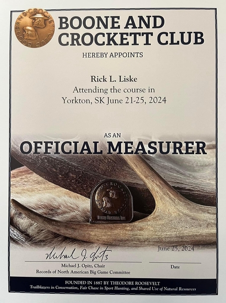 Official Measurer of Boone & Crockett Club and Pope & Young Club 