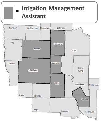 Map of areas where the Irrigation Management assistant tool is available.