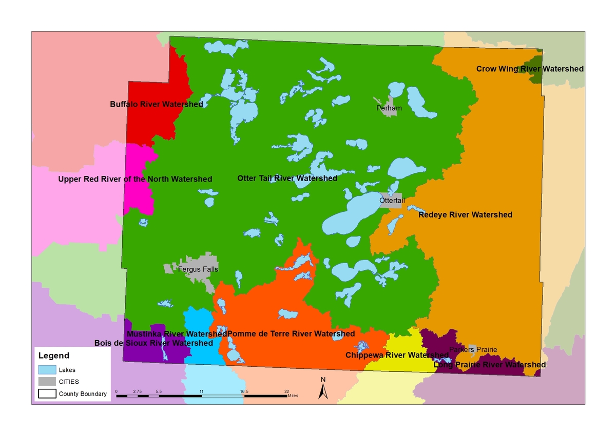 Map of watersheds in Otter Tail County.