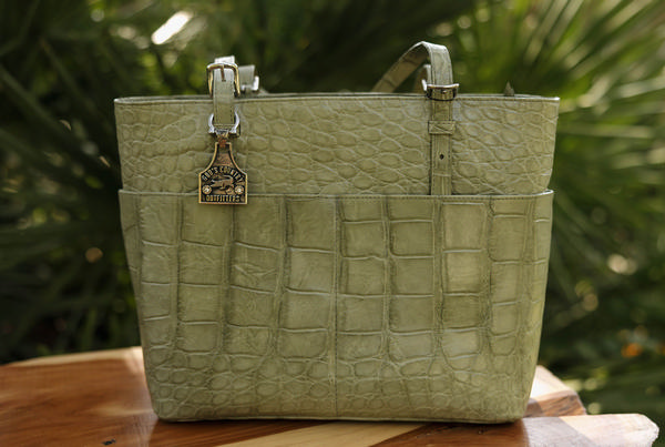 Sage Green Alligator Zippered Tote