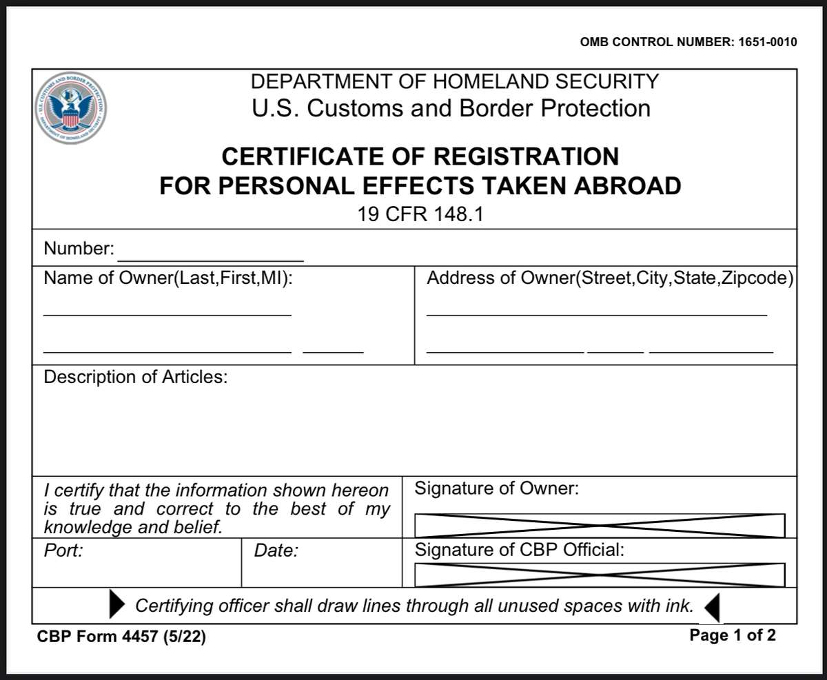 CBP Form 4457