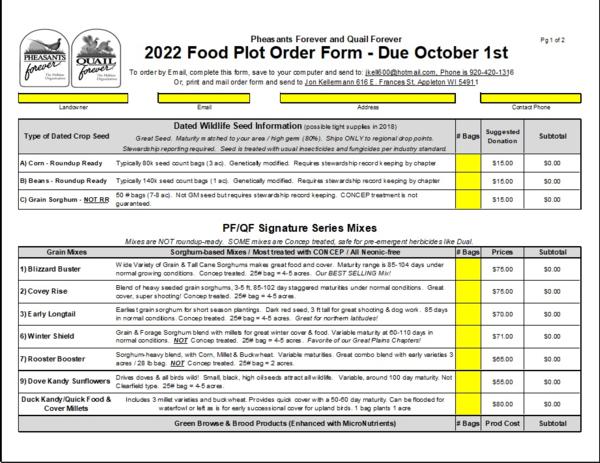 2022 Food Plot Seed Order Form 