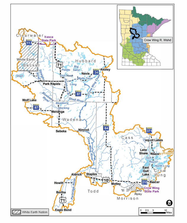 Map showing the Crow Wing River watershed.